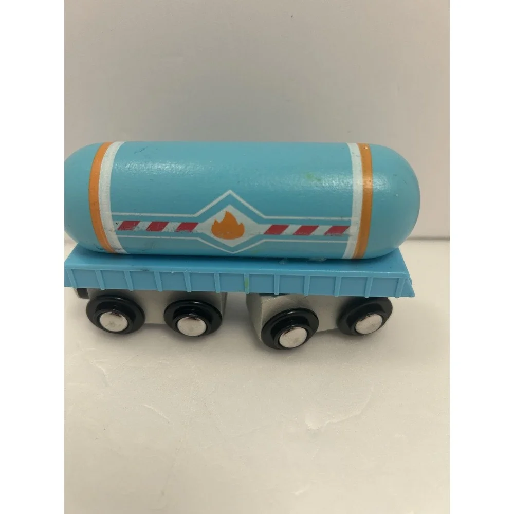 Wooden Train Blue Tanker Car Railway Magnetic Toy Vehicle Small Kids Play